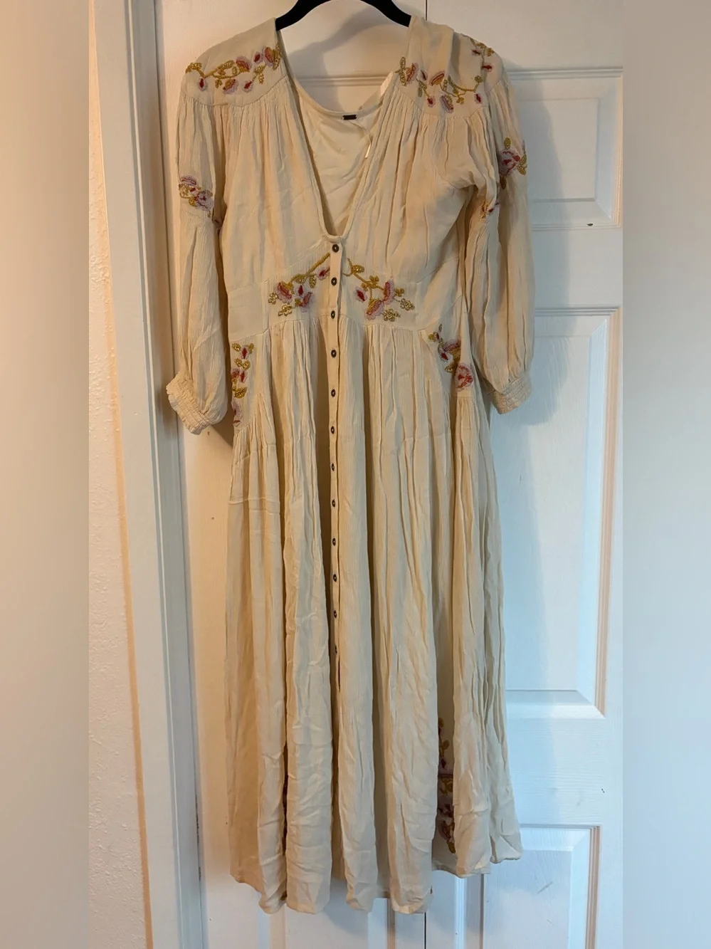 Free People Day Glow Midi Floral Embroidered Cream Dress